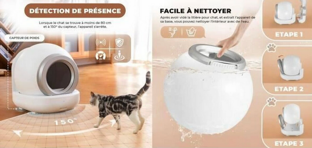 Bac à litière auto-nettoyant pour chat BigBuy Home – 65 L – Blanc ou Gris