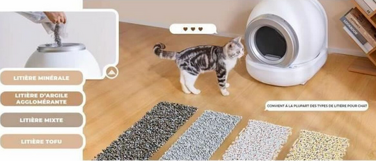 Bac à litière auto-nettoyant pour chat BigBuy Home – 65 L – Blanc ou Gris