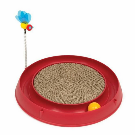 Jouet interactif pour chat Catit 3 en 1 – Circuit, griffoir et abeille – Rouge – Ø 36 cm