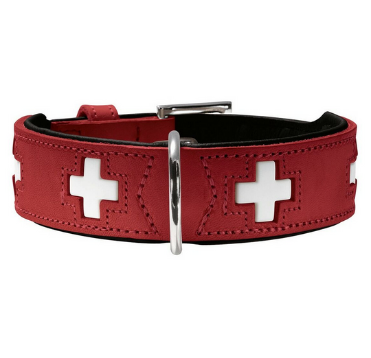 Collier pour chien Hunter Swiss en cuir rouge et noir – 41 à 49 cm